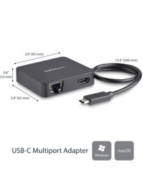 StarTech.com USB C Multiport Adapter - Portable USB Type-C Mini Dock to 4K UHD HDMI Video - GbE, USB 3.0 Hub - Thunderbolt 3 Com