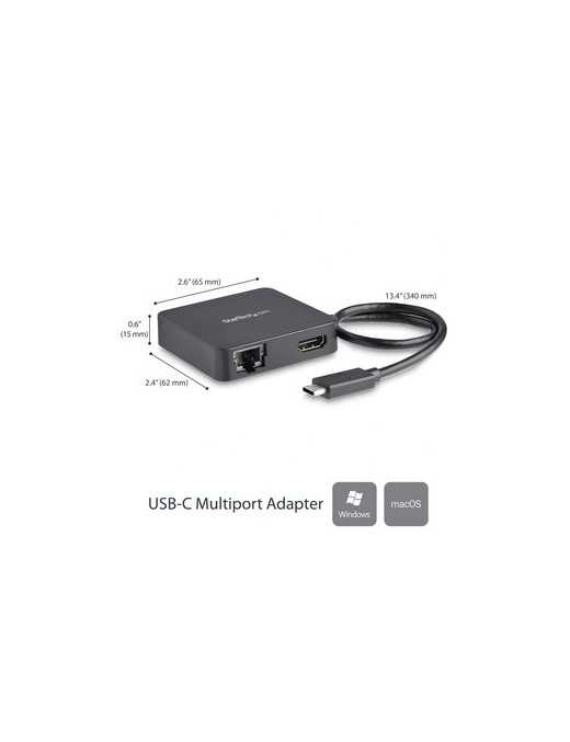 StarTech.com USB C Multiport Adapter - Portable USB Type-C Mini Dock to 4K UHD HDMI Video - GbE, USB 3.0 Hub - Thunderbolt 3 Com