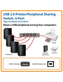 Tripp Lite 4-Port USB 2.0 Printer Sharing Switch - USB - 4 USB Port(s) - 4 USB 2.0 Port(s) - PC, Mac