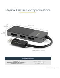 StarTech.com 3-Port Multi Monitor Adapter, DisplayPort 1.4 to Triple 4K DP Video Splitter or Dual 4K, DisplayPort MST Hub Displa