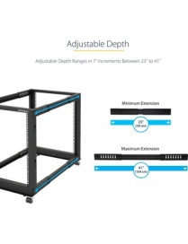 StarTech.com 12U Adjustable Depth Open Frame 4 Post Server Rack w/ Casters / Levelers and Cable Management Hooks - 12U Open Fram