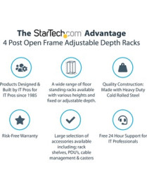 StarTech.com 12U Adjustable Depth Open Frame 4 Post Server Rack w/ Casters / Levelers and Cable Management Hooks - 12U Open Fram