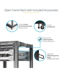 StarTech.com 12U Adjustable Depth Open Frame 4 Post Server Rack w/ Casters / Levelers and Cable Management Hooks - 12U Open Fram