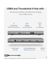 Plugable USB4 Hub, 5-in-1 Thunderbolt 4 Hub with 60W Charging, Single 8K or Dual 4K Display - 5-in-1 USB4 Hub with 60W charging,