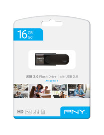 PNY 16GB Attaché 4 2.0 Flash Drive - 16 GB - USB 2.0 Type A - Black - 1 Year Warranty