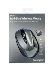 Kensington Pro Fit Mid-size Wireless Mouse - Optical - Wireless - Radio Frequency - 2.40 GHz - Graphite Gray - 1 Pack - USB - 17