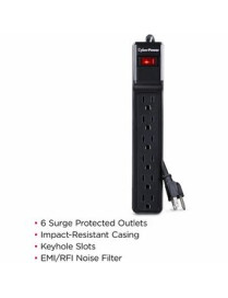 Cyber Power CyberPower CSB606 Essential 6-Outlets Surge Suppressor with 900 Joules and 6FT Cord - 6 x NEMA 5-15R - 900 J - 125 V