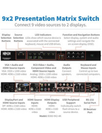 Tripp Lite B300-9X2-4K Multi-Format Matrix Switch/Splitter - 4096 x 2160 - 4K - 9 x 2 - Display, Projector, Computer, Blu-ray Di