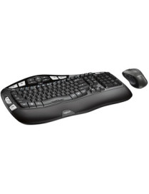 Logitech MK550 Wireless Wave Keyboard and Mouse Combo, Ergonomic Wave Design, Black - USB Wireless RF 2.40 GHz Keyboard - 117 Ke