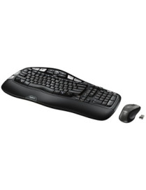 Logitech MK550 Wireless Wave Keyboard and Mouse Combo, Ergonomic Wave Design, Black - USB Wireless RF 2.40 GHz Keyboard - 117 Ke