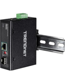 TRENDnet Hardened Industrial SFP to Gigabit UPoE Media Converter IP30 Rated Housing Includes DIN-rail & Wall Mounts Operating Te