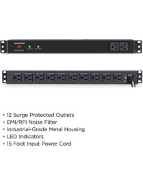 Cyber Power CyberPower Rackbar Surge Suppressor RM 1U RKBS15S2F10R 15A 12-Outlet - 12 x NEMA 5-15R - 3600 J - 120 V AC Input - 1