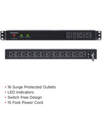 Cyber Power CyberPower Rackbar Surge Suppressor RM 1U RKBS15S4F12R 15A 16-Outlet - 16 x NEMA 5-15R - 3600 J - 120 V AC Input - 1