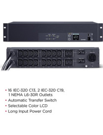 Cyber Power CyberPower Metered ATS PDU PDU24007 19-Outlets PDU - Metered - NEMA L6-30P - 16 x IEC 60320 C13, 2 x IEC 60320 C19, 