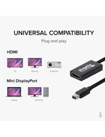 Plugable Active Mini DisplayPort (Thunderbolt 2) to HDMI 2.0 Adapter - 8" DisplayPort/HDMI A/V Cable for Audio/Video Device, HDT