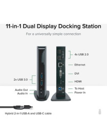 Plugable USB 3.0 Universal Laptop Docking Station Dual Monitor for Windows and Mac - (Dual Video: HDMI and DVI/VGA/HDMI, Gigabit