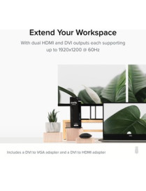 Plugable USB 3.0 Universal Laptop Docking Station Dual Monitor for Windows and Mac - (Dual Video: HDMI and DVI/VGA/HDMI, Gigabit