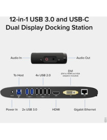 Plugable USB 3.0 Universal Laptop Docking Station for Windows and Mac - (Dual Monitor: HDMI and DVI/HDMI/VGA, Gigabit Ethernet, 