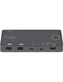 StarTech.com 2 Port Hybrid USB-A + HDMI & USB-C KVM Switch, Single 4K 60Hz HDMI 2.0 Monitor, Compact Desktop and/or Laptop HDMI 