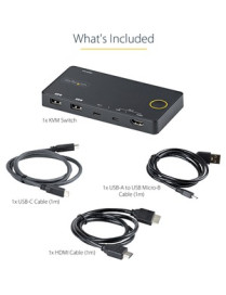 StarTech.com 2 Port Hybrid USB-A + HDMI & USB-C KVM Switch, Single 4K 60Hz HDMI 2.0 Monitor, Compact Desktop and/or Laptop HDMI 