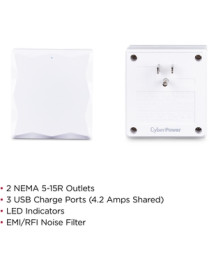 Cyber Power CyberPower Professional 2-OUtlet Surge Suppressor/Protection - 2 x NEMA 5-15R, 3 x USB - 500 J - 125 V AC Input