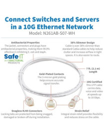 Tripp Lite Safe-IT N261AB-S07-WH Cat.6a UTP Network Cable - 7 ft Category 6a Network Cable for Network Device, Patch Panel, Swit