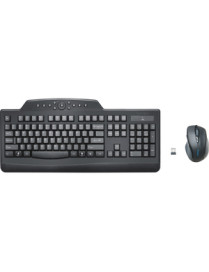 Kensington Pro Fit Media Wireless Desktop Set - USB Wireless RF 2.40 GHz Keyboard - English, French - Black - USB Wireless RF Mo