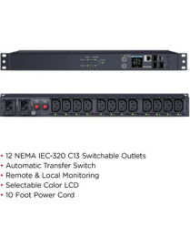 Cyber Power CyberPower Switched ATS PDU PDU44004 12-Outlets PDU - Switched - IEC 60320 C14 - 12 x IEC 60320 C13 - 230 V AC - Net