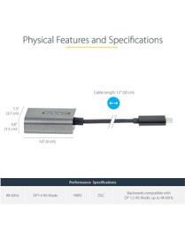 StarTech.com USB-C to DisplayPort Adapter - 1 x 24-pin Type C USB Male - 1 x 20-pin DisplayPort DisplayPort 1.4 Digital Audio/Vi