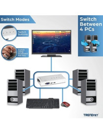 TRENDnet 4-Port USB KVM Switch Kit, VGA And USB Connections, 2048 x 1536 Resolution, Cabling Included, Control Up To 4 Computers