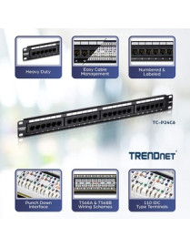 TRENDnet 24-Port Cat6A Shielded 1U Patch Panel, 19" 1U Rackmount Housing, Compatible With Cat5e, Cat6, And Cat6A Cabling, Ethern