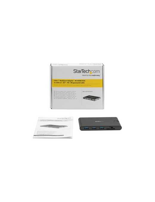 StarTech.com USB C Multiport Adapter - USB Type-C Mini Dock with HDMI 4K or VGA Video - 100W PD Passthrough, 3x USB 3.0, GbE, SD