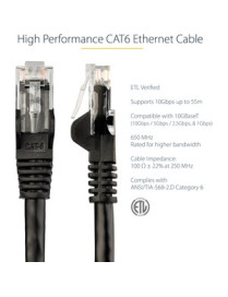 StarTech.com 15ft CAT6 Ethernet Cable - Black Snagless Gigabit - 100W PoE UTP 650MHz Category 6 Patch Cord UL Certified Wiring/T
