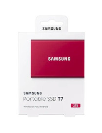 Samsung T7 MU-PC2T0R/AM 2 TB Portable Solid State Drive - External - PCI Express NVMe - Metallic Red - Gaming Console, Desktop P