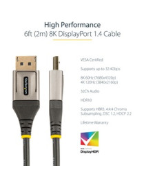 StarTech.com 6ft (2m) VESA Certified DisplayPort 1.4 Cable, 8K 60Hz HDR10, UHD 4K 120Hz Video, DP to DP Monitor Cord, DP 1.4 Cab