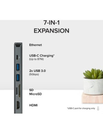 Plugable 7-in-1 USB C Hub Multiport Adapter w Ethernet Turns a Single Port into a 7-in-1 USB-C Hub - Compatible with Mac, Window