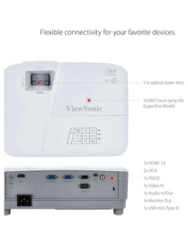 ViewSonic PA503X 3D Ready DLP Projector - 4:3 - 1024 x 768 - Front, Ceiling - 720p - 4500 Hour Normal Mode - 15000 Hour Economy 