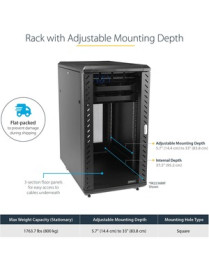 Startech 32U 19" Server Rack Cabinet, Adjustable Depth 6-32 inch, Flat Pack, Lockable 4-Post Network/Data Rack Enclosure with Ca