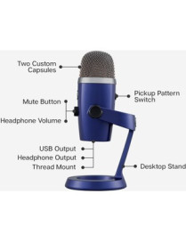 Logitech Blue Yeti Nano Wired Condenser Microphone - 20 Hz to 20 kHz - Cardioid, Omni-directional - Stand Mountable, Desktop - U