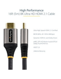 StarTech.com 16ft/5m HDMI 2.1 Cable, Certified Ultra High Speed HDMI Cable 48Gbps, 8K 60Hz/4K 120Hz HDR10+, 8K HDMI Cable, Monit