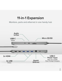 Plugable 13-in-1 USB-C Triple Monitor Laptop Docking Station with 100W Charging, 20W USB-C Charging - 3x HDMI - Compatible with 