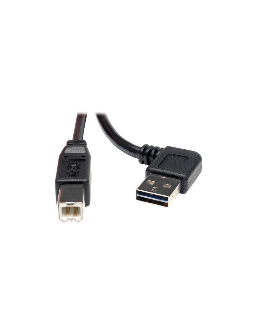 Tripp Lite Universal Reversible USB 2.0 Right Angle A-Male to B-Male Device Cable - 3ft - 3 ft USB Data Transfer Cable - First E