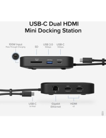 Plugable USB-C Dual HDMI Mini Docking Station - for Notebook/Monitor - Memory Card Reader - SD, SDHC, SDXC, MultiMediaCard (MMC)