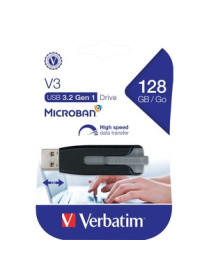 Verbatim Microban 128GB Store 'n' Go V3 USB 3.2 Gen 1 Flash Drive - Gray - 128 GB - USB 3.1 (Gen 1) Type A, USB 3.2 (Gen 1) Type