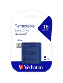 Verbatim Microban 16GB USB Flash Drive - 5pk - Blue - 16 GB - USB 2.0 Type A - Blue - 5 Year Warranty - 5 / Pack