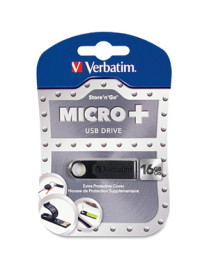 Verbatim 16GB Micro Plus USB Flash Drive - Black - 16 GB - USB 2.0 - Black - 1 Each