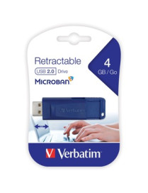 Verbatim 4GB USB Flash Drive - Blue - 4 GB - USB - Blue - 1 Pack - Retractable, Capless