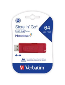 Verbatim Store 'n' Go USB Flash Drive - 64 GB - USB 2.0 Type A - Red - Lifetime Warranty - 1 Each