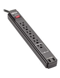 Tripp Lite Safe-IT TLP610BUAM 6-Outlet Surge Suppressor/Protector - 6 x NEMA 5-15R, 2 x USB - 1.88 kVA - 990 J - 120 V AC Input