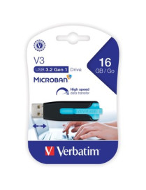 Verbatim Microban Store 'n' Go V3 USB Drive - 16 GB - USB 3.2 (Gen 1) Type A - Blue, Black - Lifetime Warranty - 1 Each